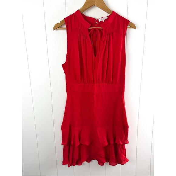 Parker Red Silk Matilda Sleeveless Tiered Dress Size M Valentines  $288 - Picture 3 of 11